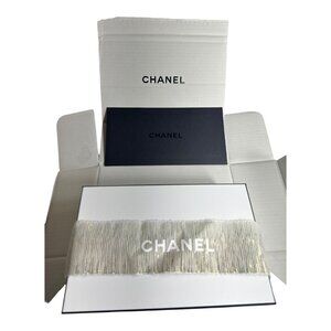 Chanel Authentic Gift Box & Envelope, Stamp Wrap w/ Logo Gold Ribbon & Packaging